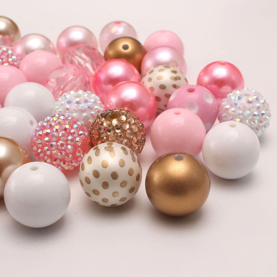Wholesale 50pcs Pink+gold Print 20MM Acrylic Large Beads